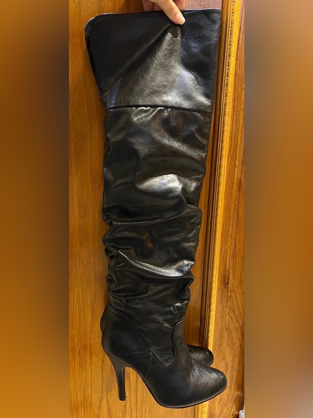 Forever Black Over the Knee Thigh High Stiletto Boots Size 7 Y2K